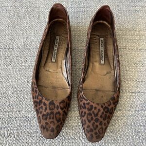 Manolo Blahnik Suede Leopard Print Flats